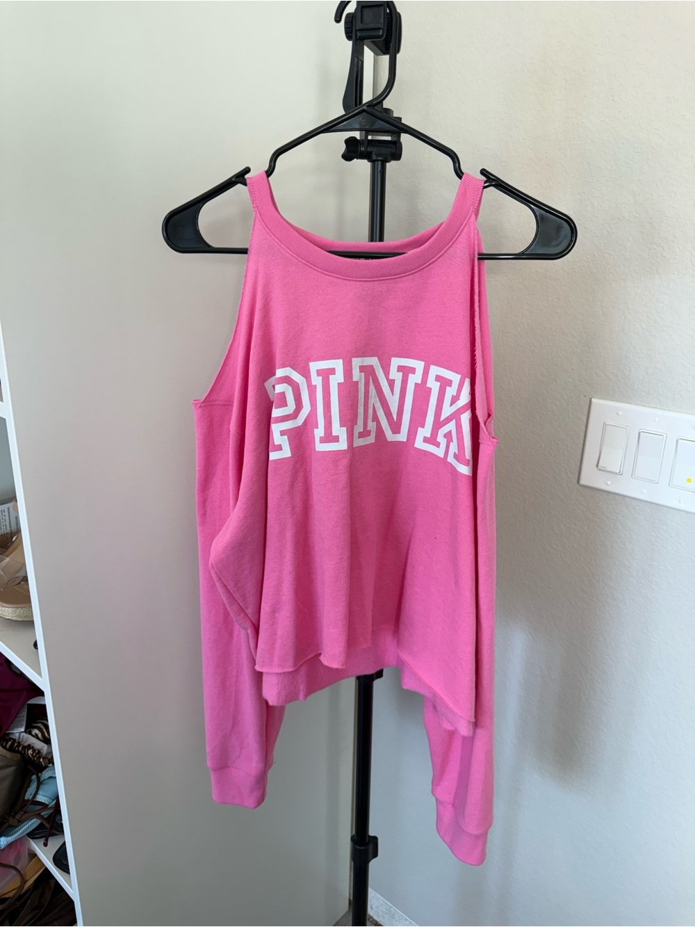 PINK Victoria's Secret Hot Pink Cold-Shoulder Pullover Sweatshirt